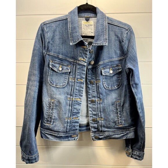 J Crew Denim Trucker Jacket Y2K Small Womens Med Wash Blue Stretch Cotton Blend - Picture 2 of 12